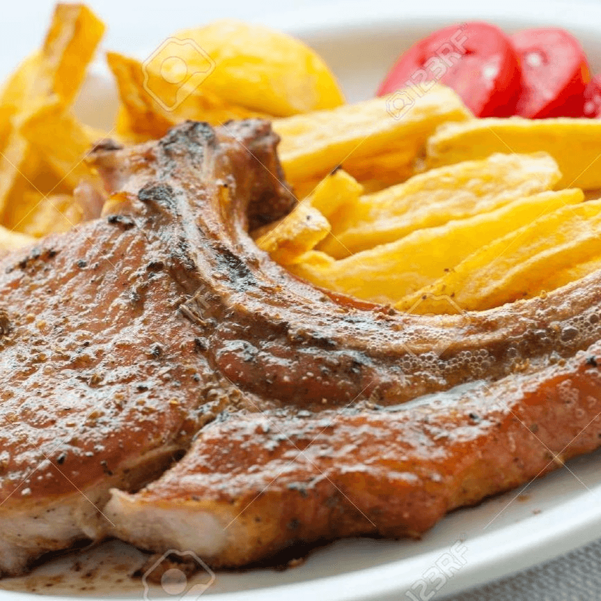 Chuletas Fritas (Pork Chops) con Plátanos Fritos (Sweet Plantains)