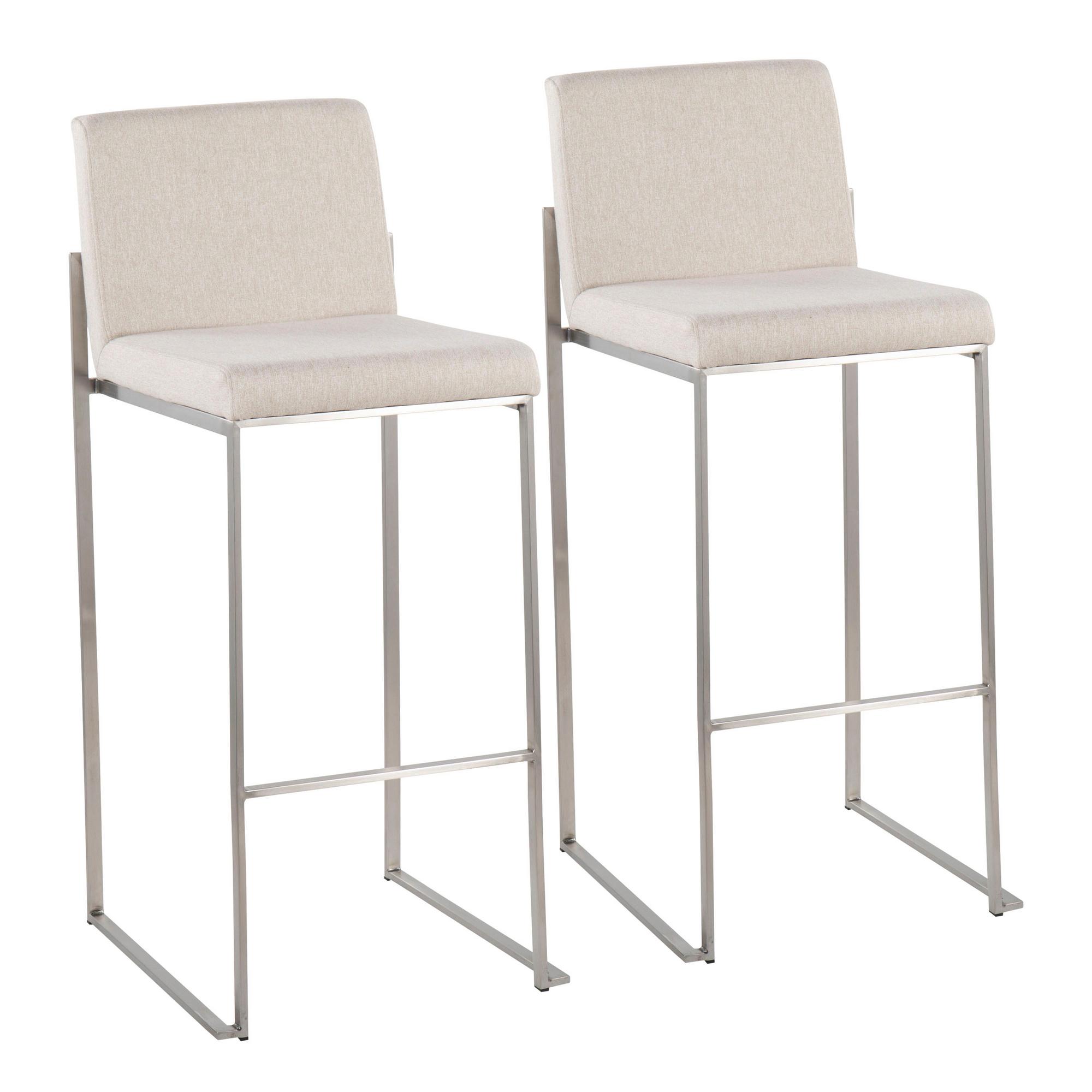 Set of 2 Fuji High Back Barstools - Stainless Steel/Beige