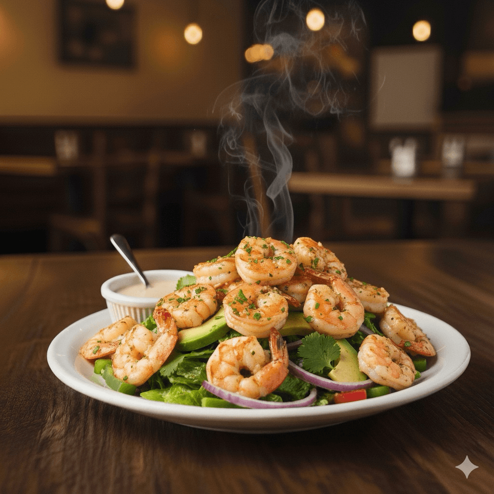 Ensalada Saoco Con Camarones al Ajillo/ Shrimp Scampi Over Saoco’s Salad