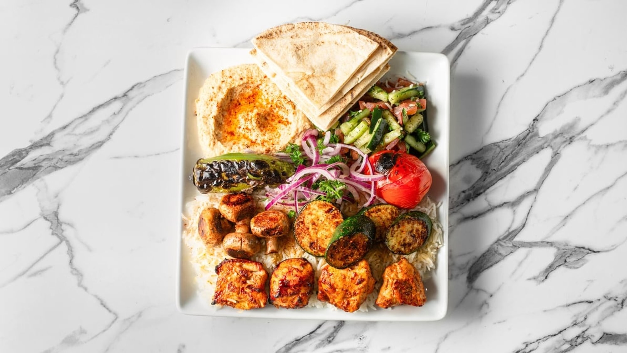 15. Veggie & Chicken Kabob Combo Plate