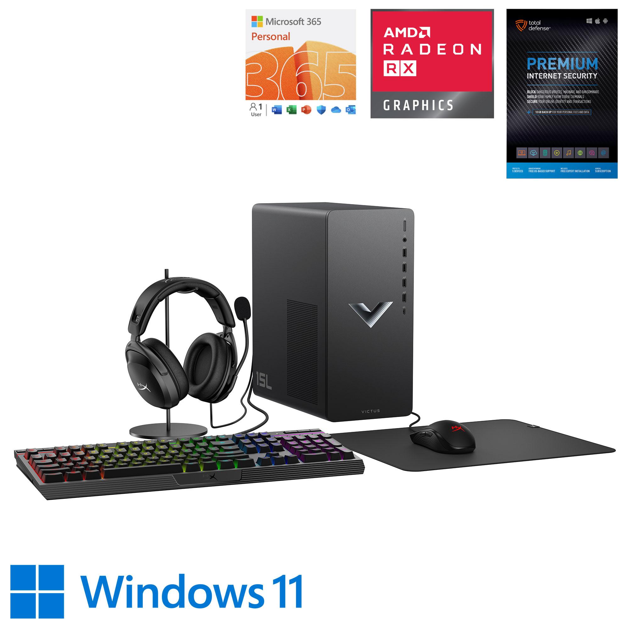 HP Victus Gaming Desktop Bundle w/ 512GB SSD, 8GB RAM, Peripherals, Total Defense Internet Security 
