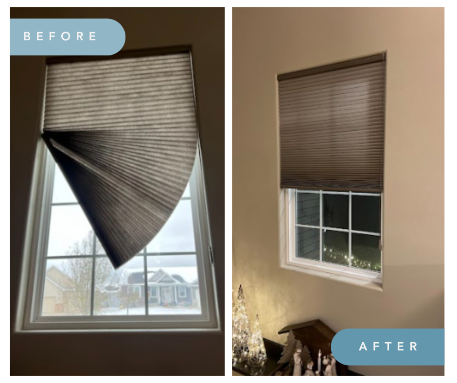 At Budget Blinds, we take our warranties very seriously. Our customer in Cedar Falls found himself with a broken string in his Celluar Shades. As it was covered by our warranty in the correct time frame, we replaced the Shade in record time!