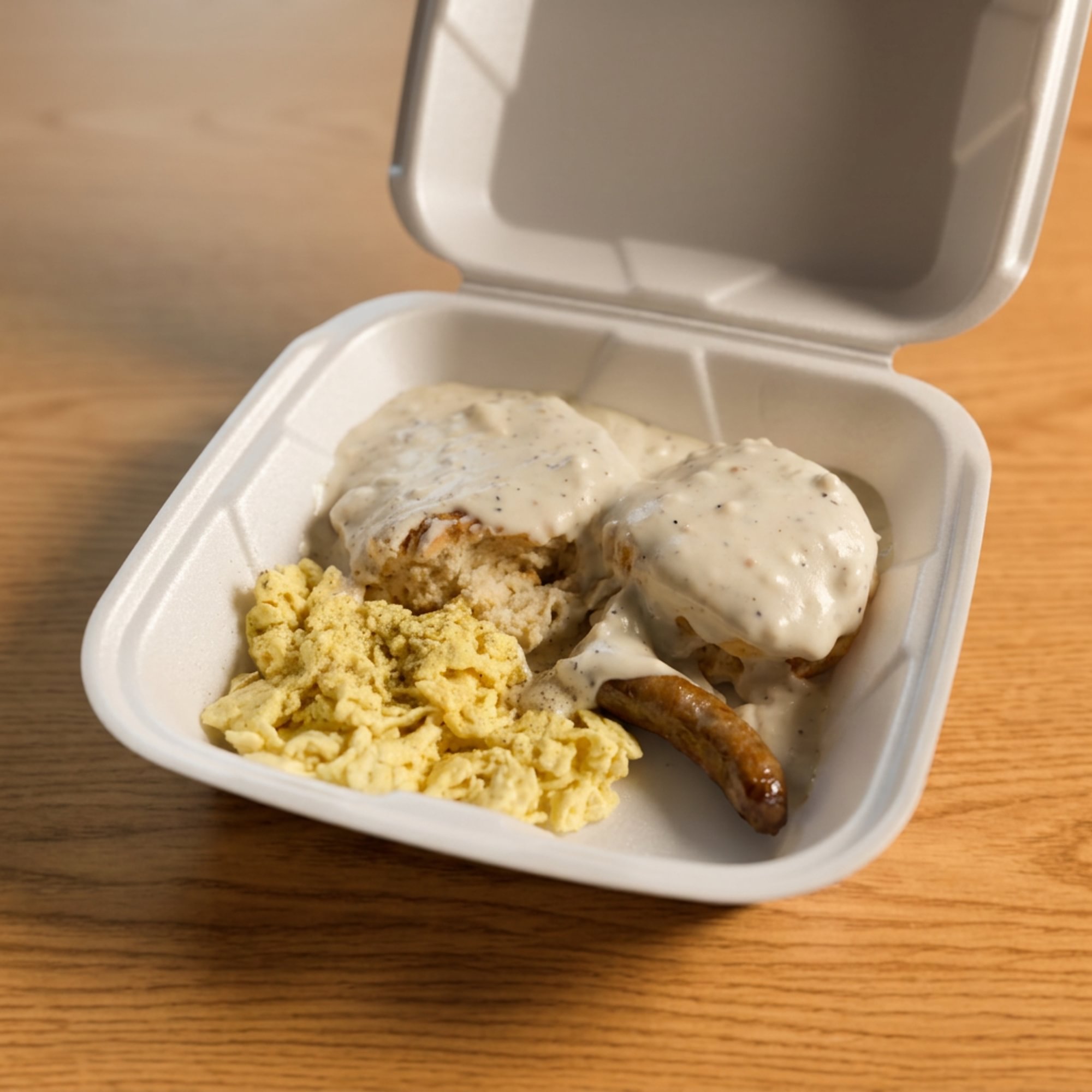 Biscuit & Gravy, 2 Eggs & 2 Bacon or 2 Sausage