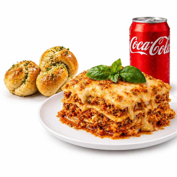 Beef Lasagna + soda