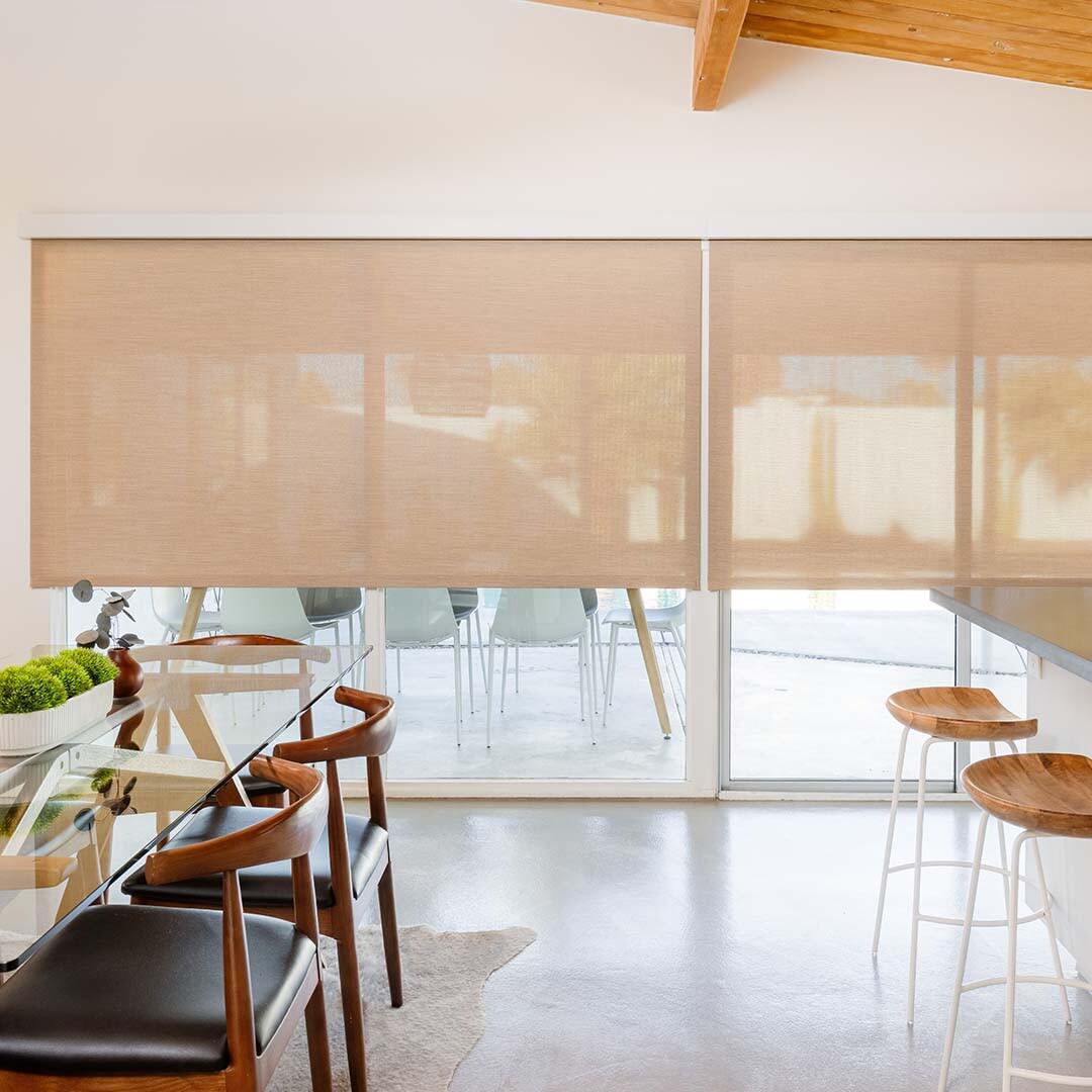 These motorized Roller Solar Shades are a great solution for sliding glass doors in Mission Beach.