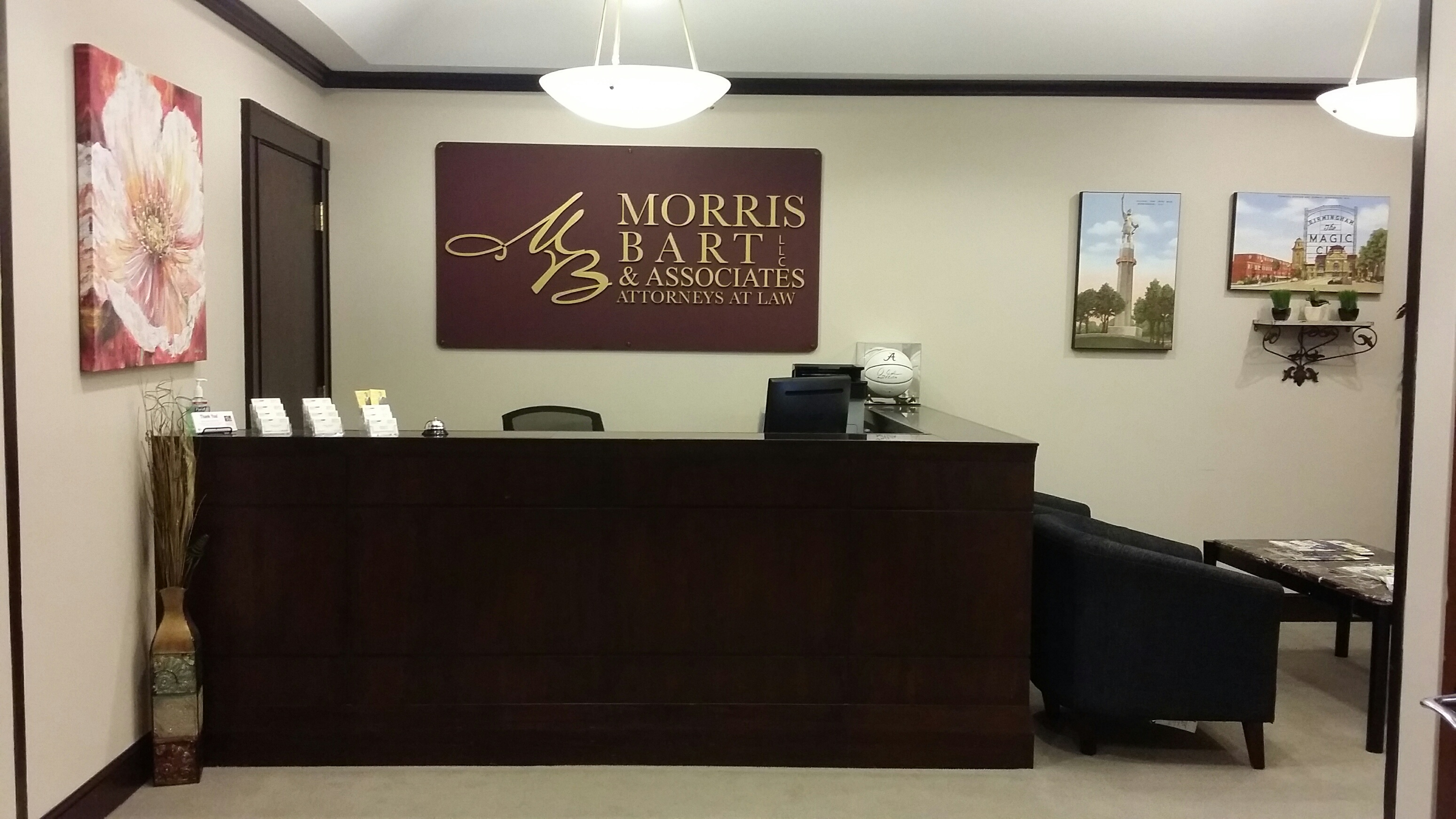 The front desk of Morris Bart's Birmingham office.