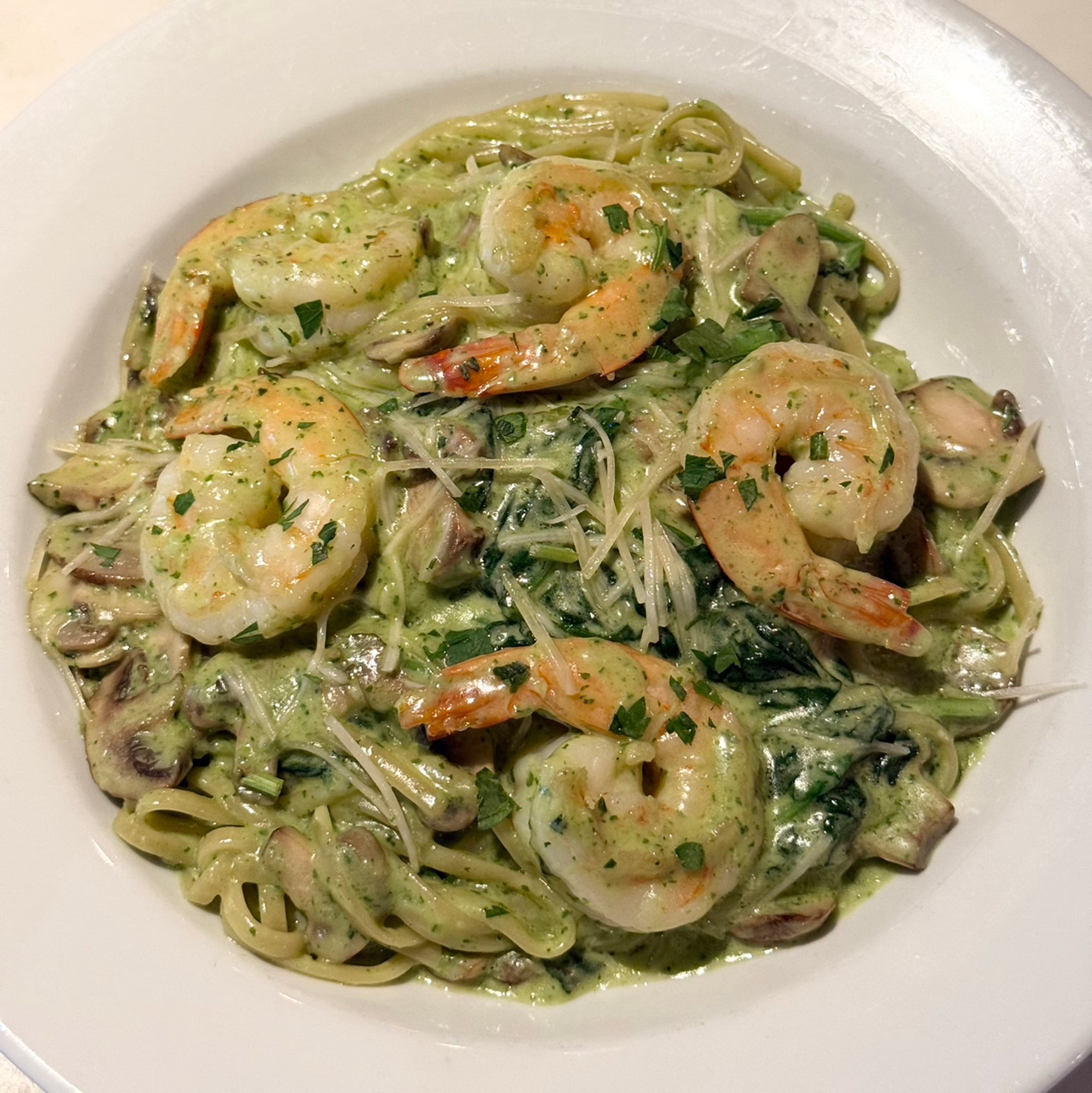 Prawns linguine Al Pesto