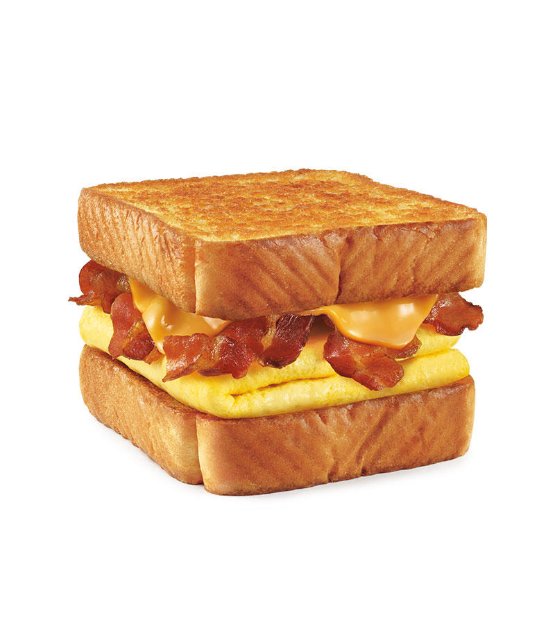 Melty cheese, your choice of savory sausage, crispy bacon or delicious ham, all stacked up on thick Texas Toast and served with fluffy eggs.
