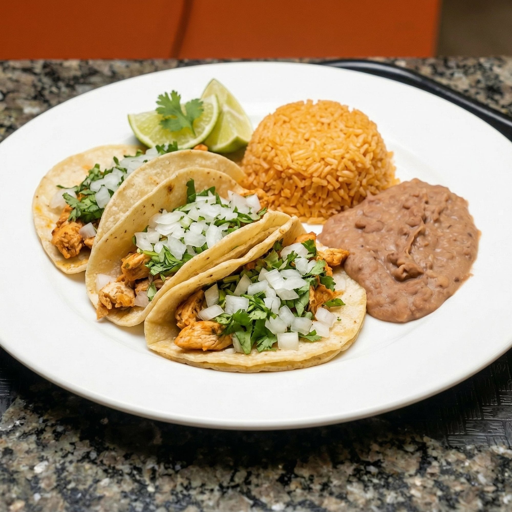 3 Corn Tacos, Rice & Beans