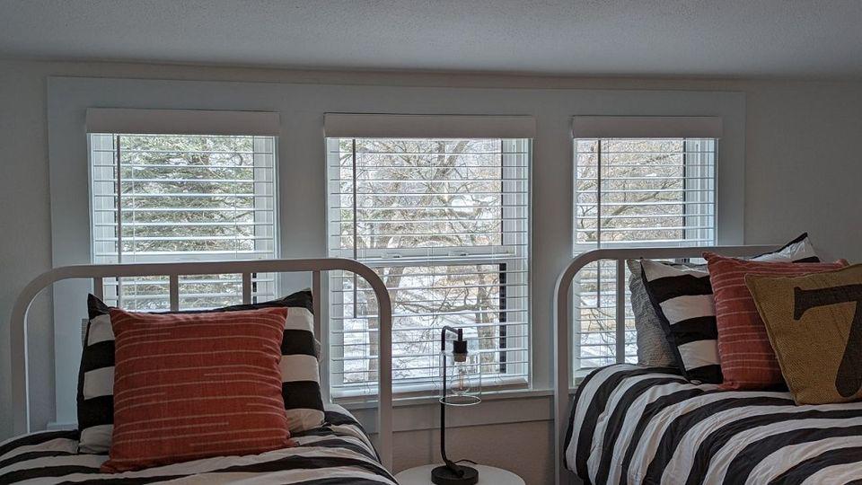 We adore how the neutral tones of these beautiful Faux Wood Blinds we installed in Cedar Falls elevate the atmosphere of the room. What do you think?  BudgetBlindsCedarFallsWaterloo  FauxWoodBlinds  CedarFallsIA  FreeConsultation