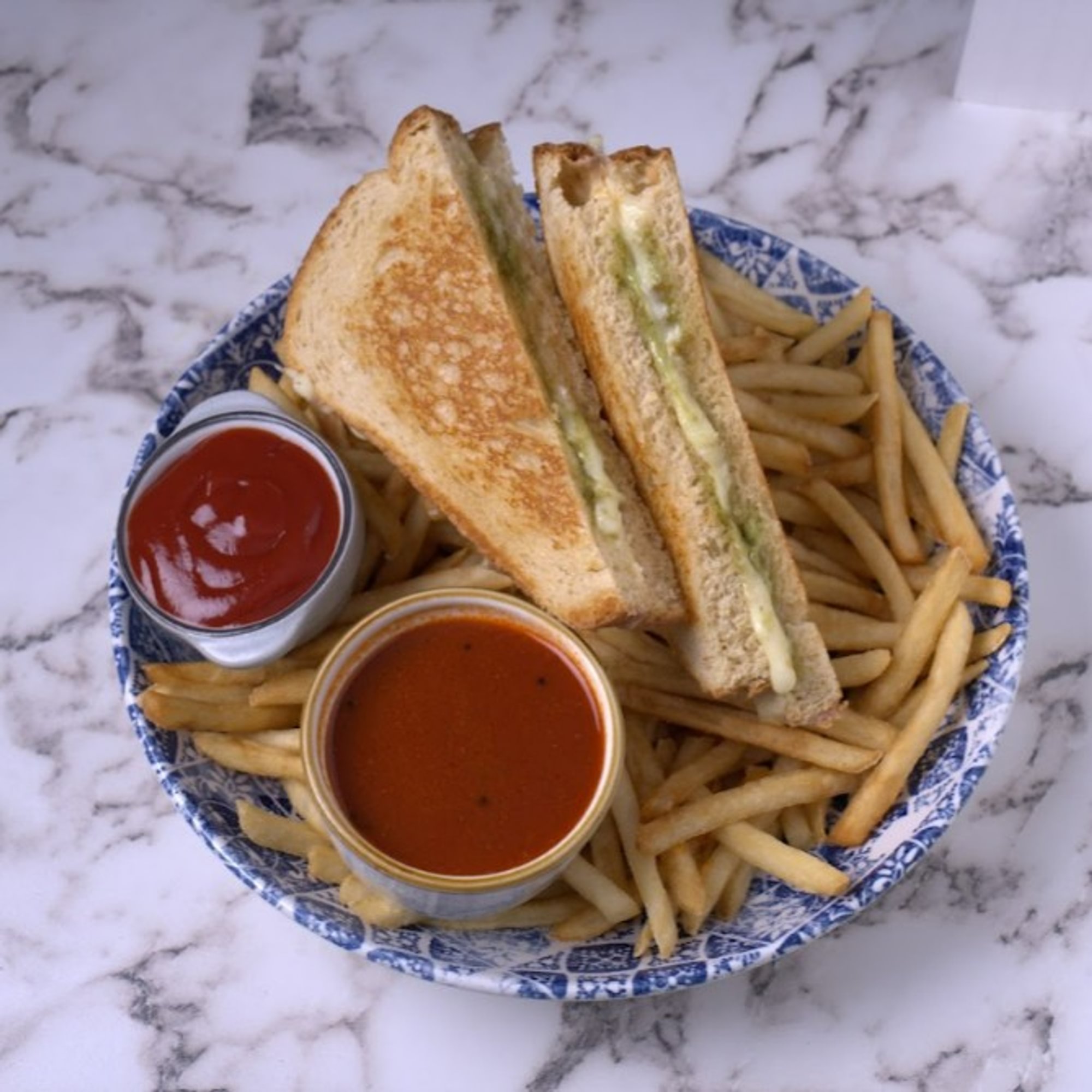 Grilled Cheese with Tomato Rasam (Soup)