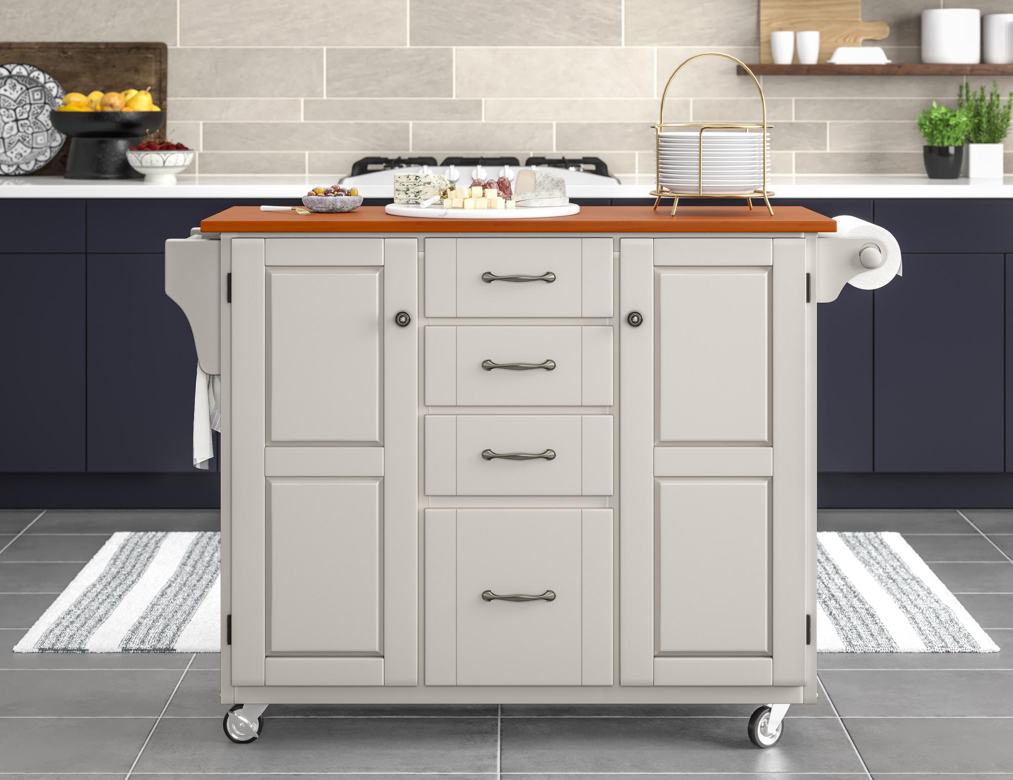 Kitchen Cart, Off-White, Oak Top