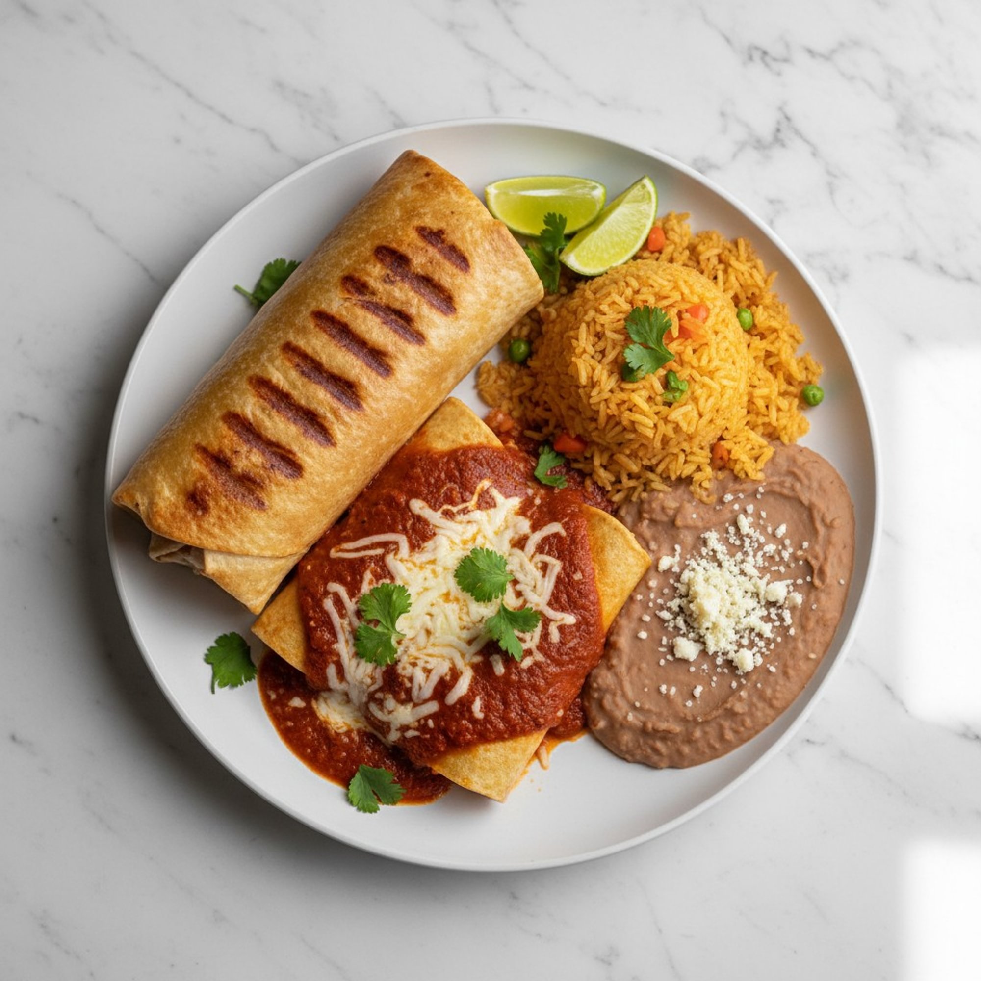 2. Burrito, Enchilada Rice and Beans