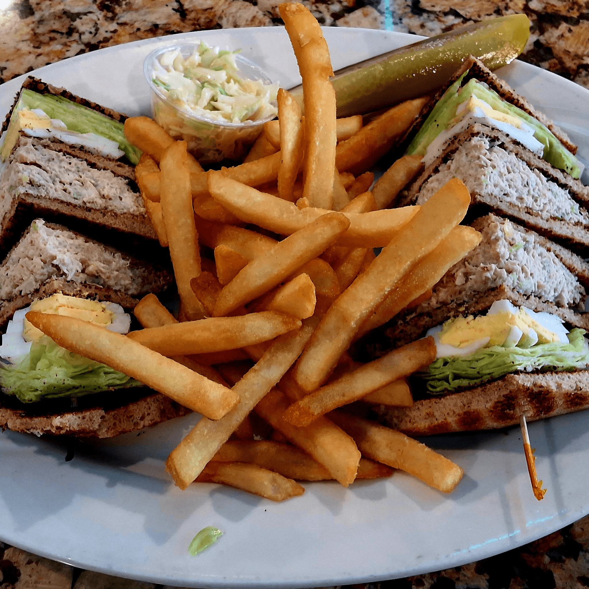 Tuna Salad and Sliced Egg Club Sandwich