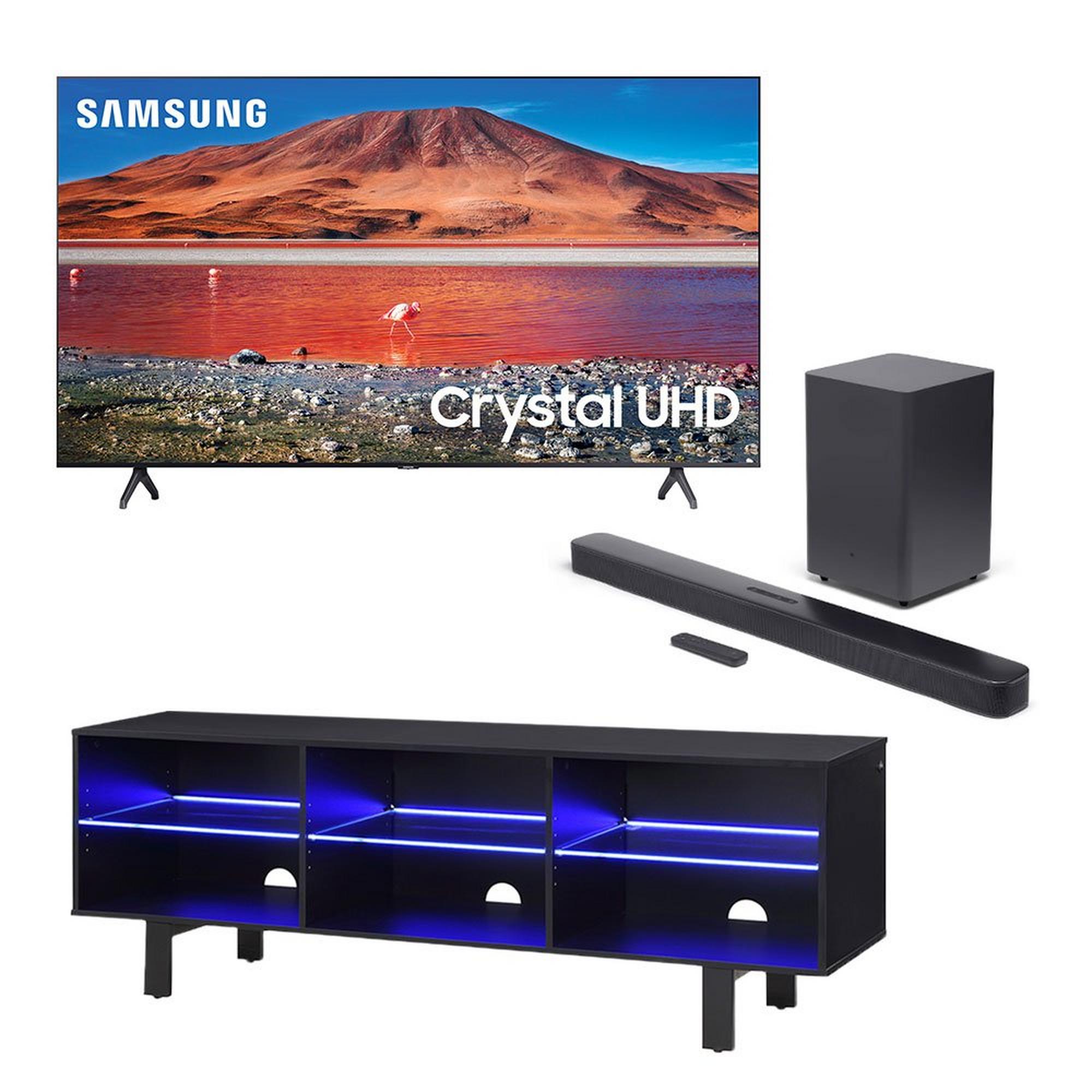 65" Samsung UHD 4K Smart TV w/ JBL Soundbar and Illumina TV Stand