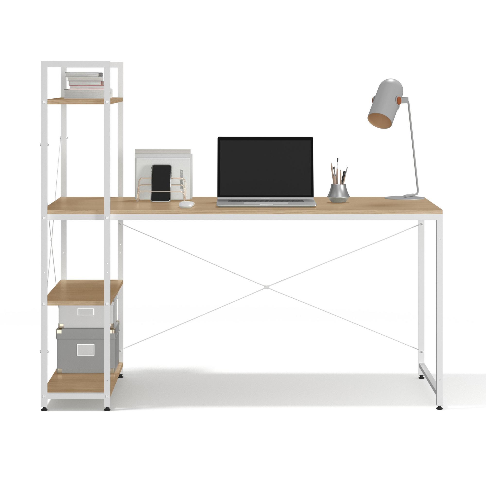55" Shelf Desk - White/Brown Top