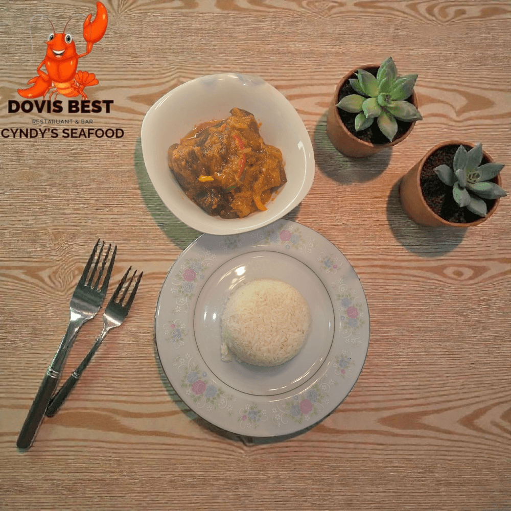 Spicy Canda (Cow Skin) in Tomato Sauce with White Rice, Boiled Plantain or White Yams