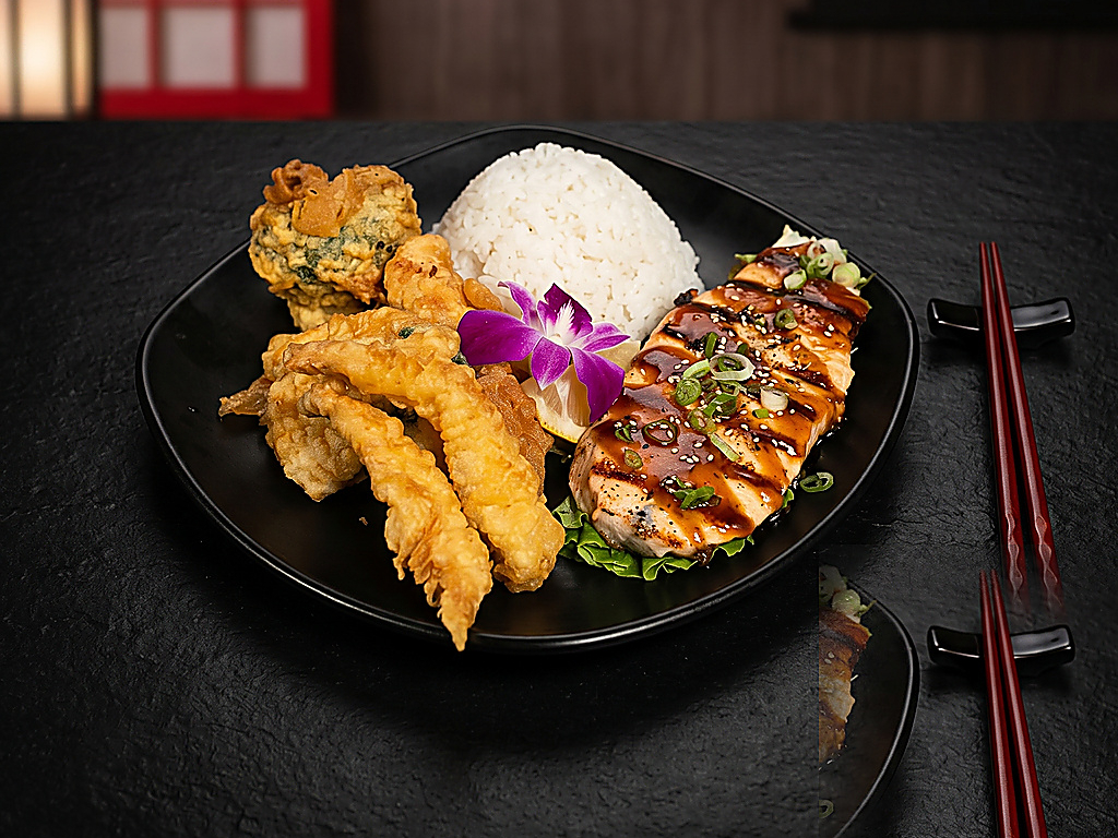 Teriyaki Salmon with Tempura