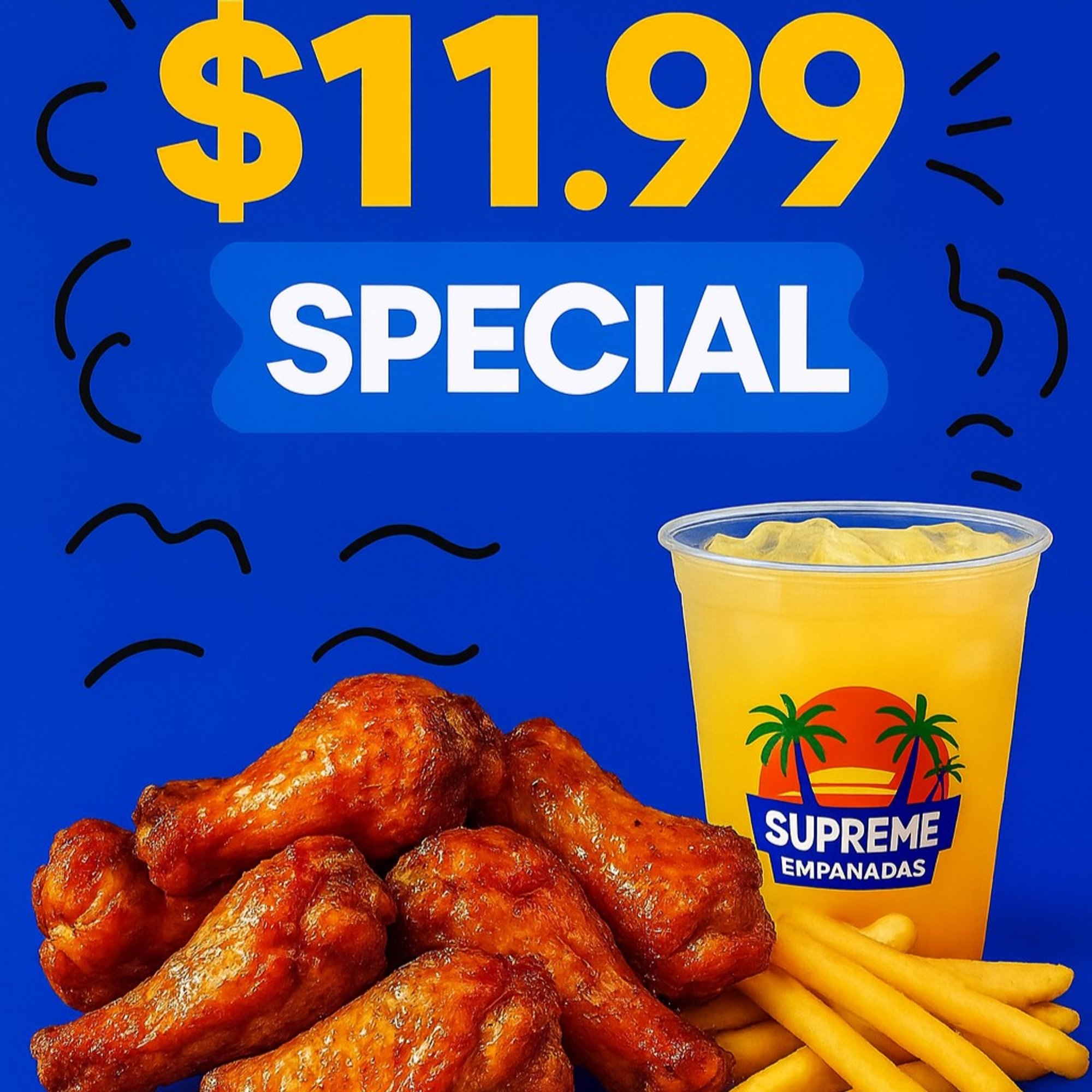 6 Wings with Fries and a Lemonade