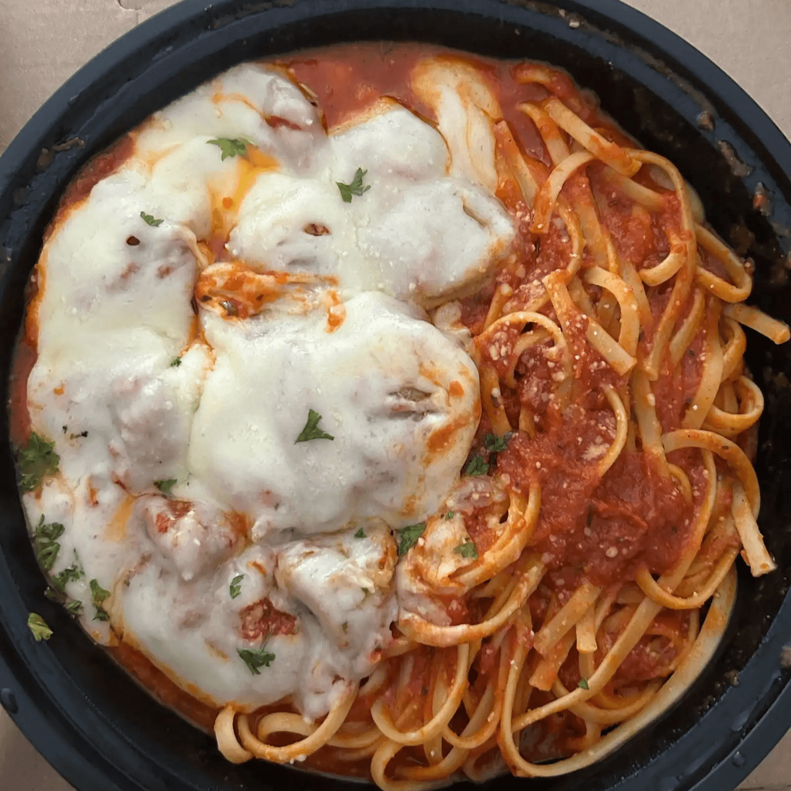 Meatballs & Sausage Parmigiana Dish
