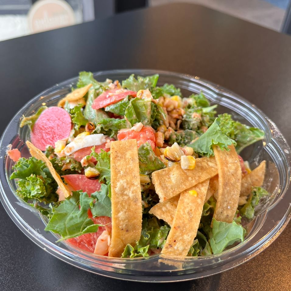 Kale Street Corn Salad, Chipotle Tahini, Kale, Roasted Corn, Plant-based Cheese, Tajin, Cilantro,...
