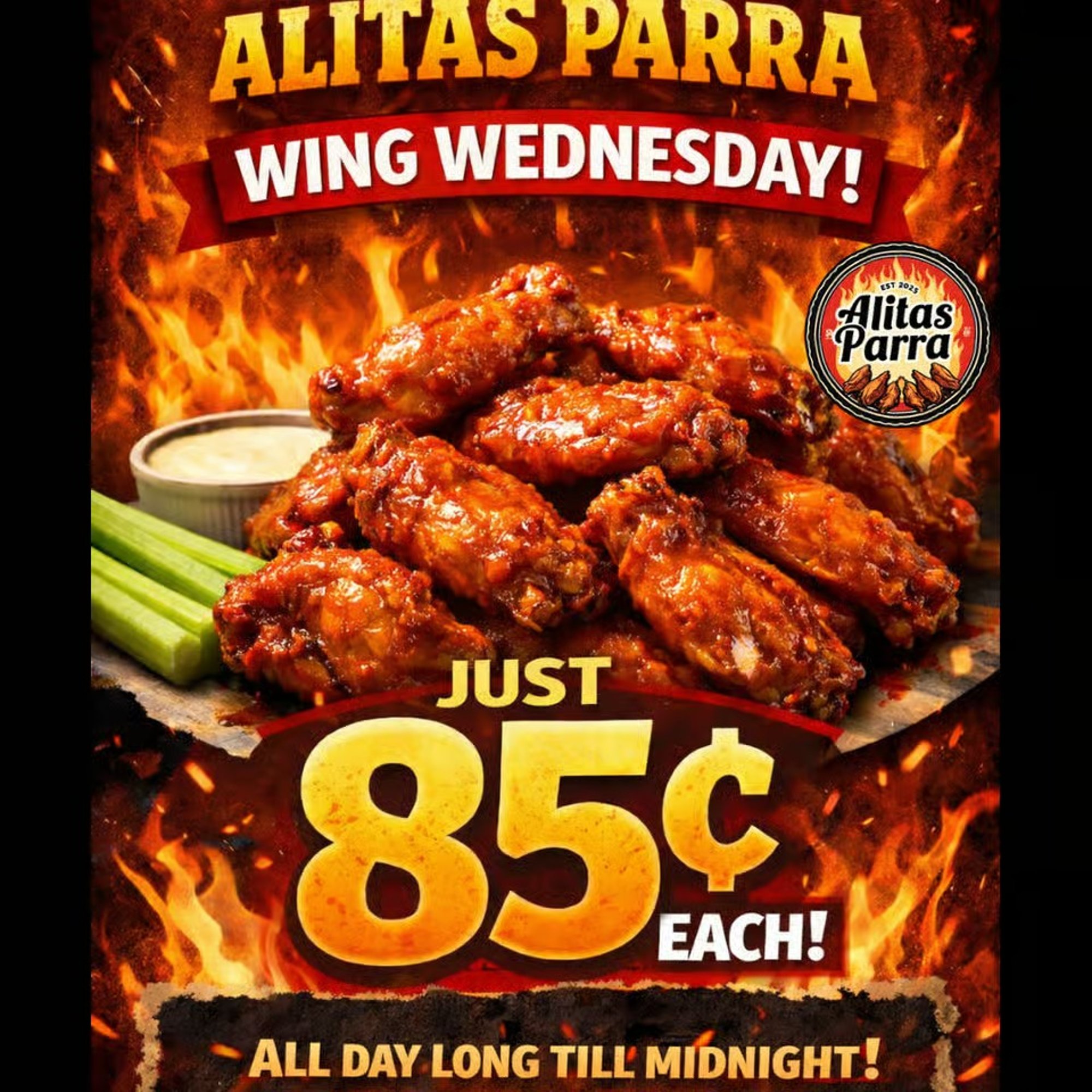 $0.85 Wing Wednesday Special – No Ranch Included
