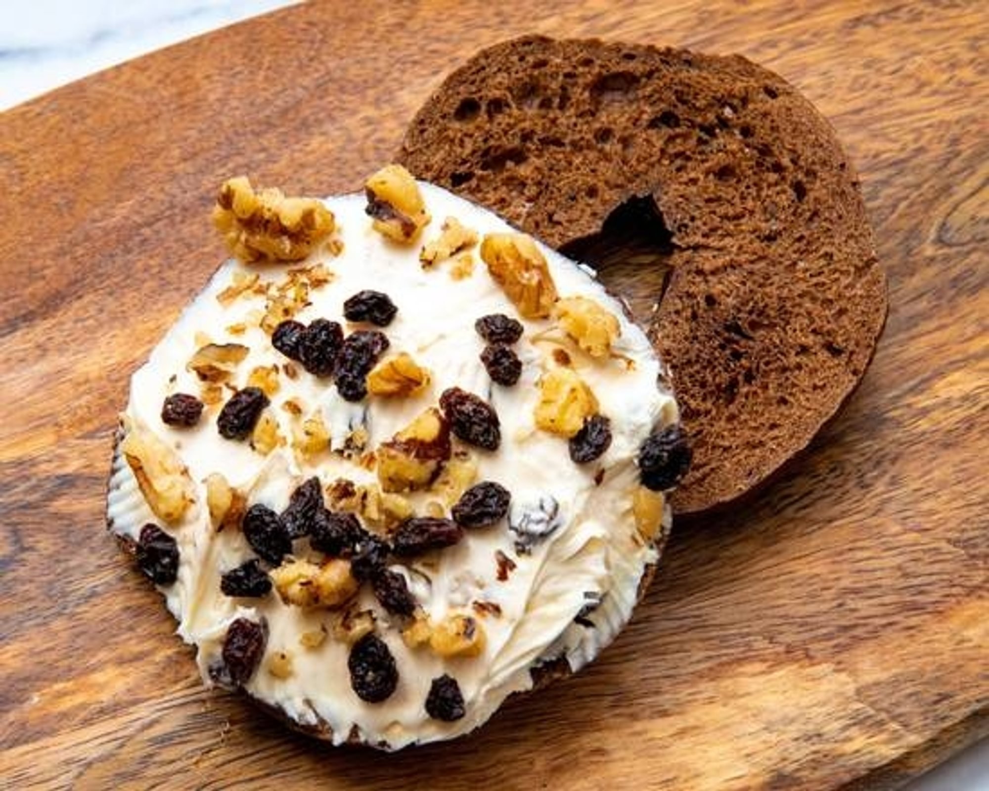 Walnut Raisin Cc on a Bagel