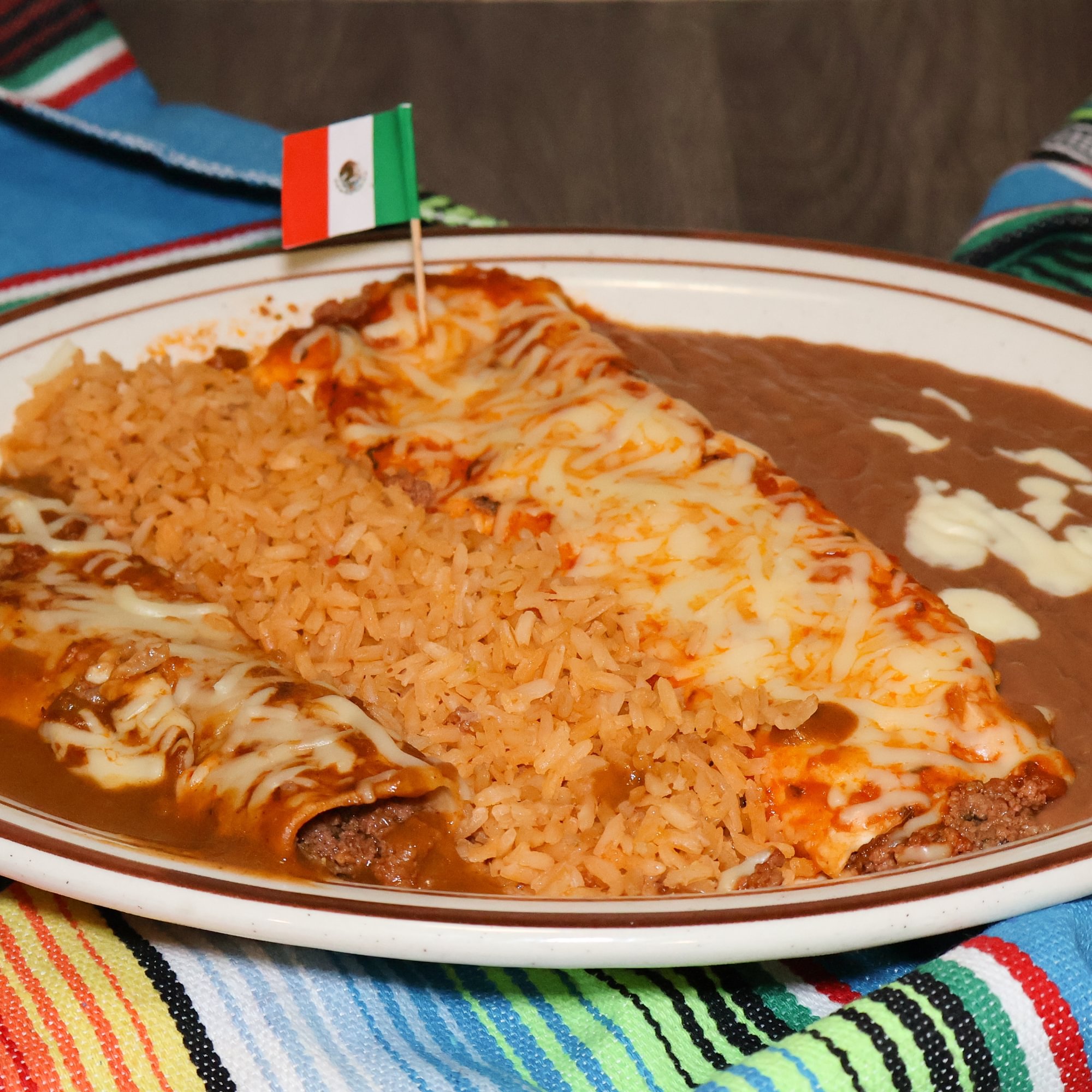 16. Burrito, Enchilada, Rice & Beans