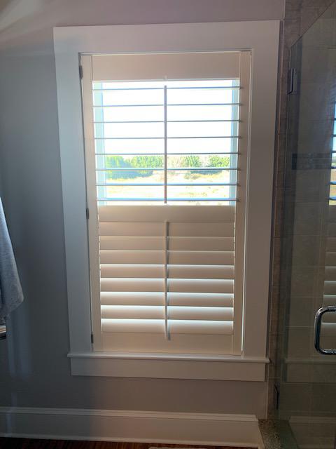 One panel shutter with divider rail, keep the bottom half closed for privacy