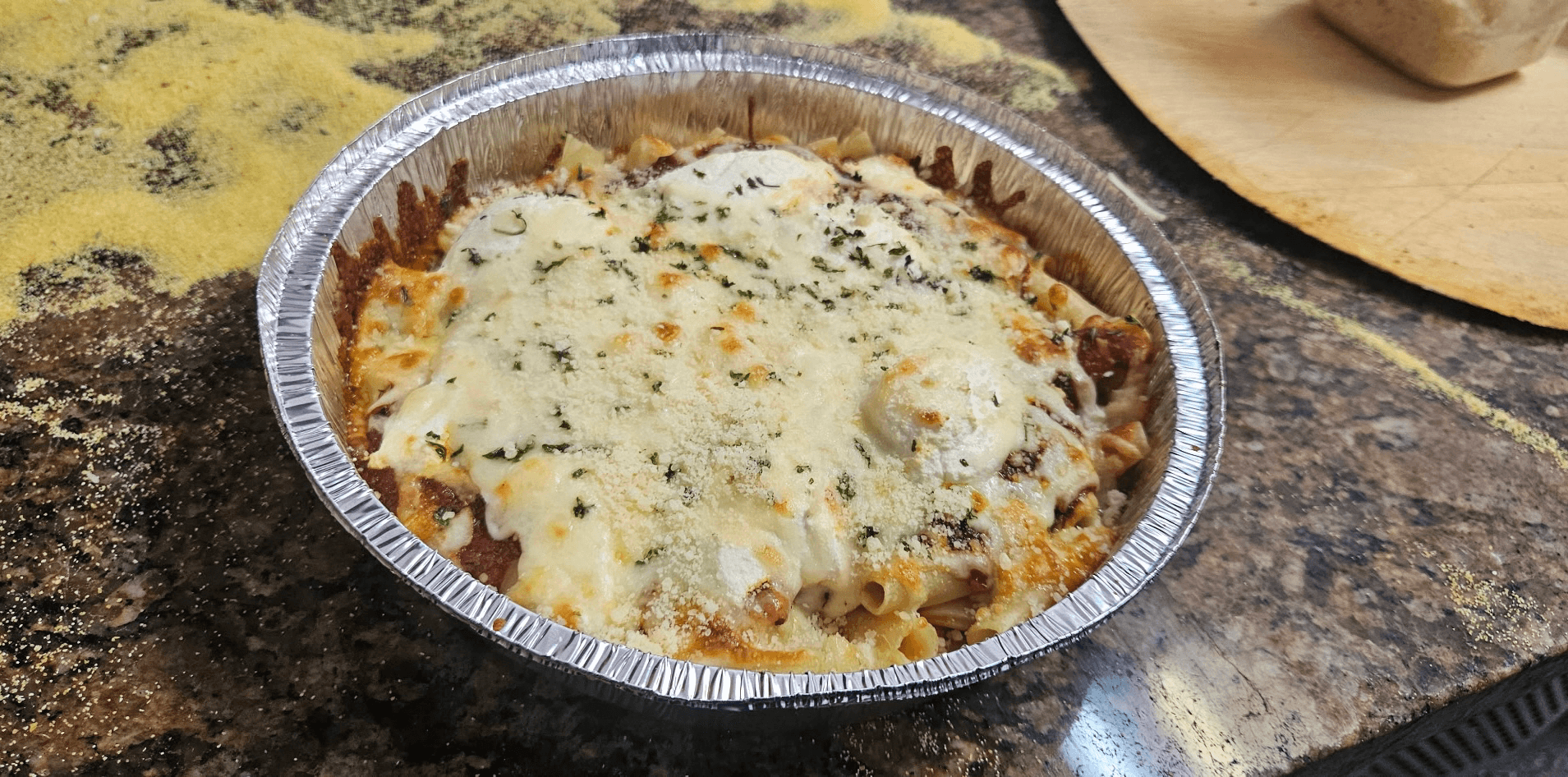 Baked Ziti (with Side Salad & Garlic Knots)
