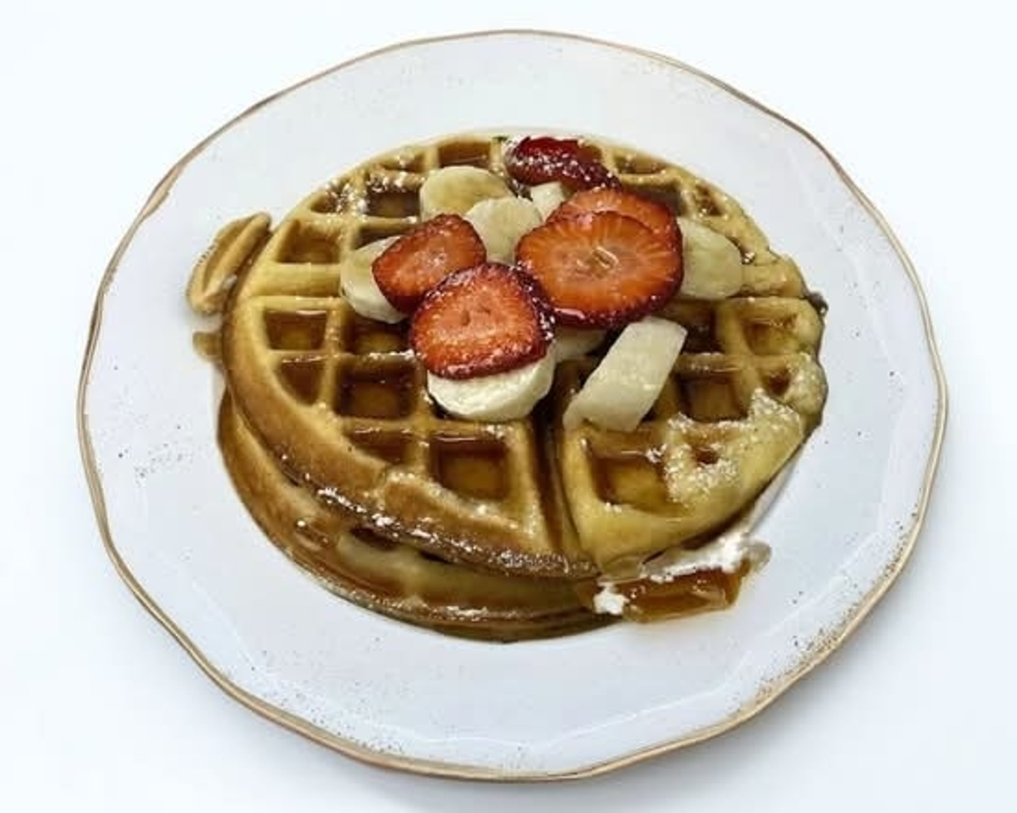 Belgian Waffles Topped with Bananas, Strawberries