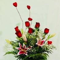 Half Dozen Roses with Stargazer Lilies