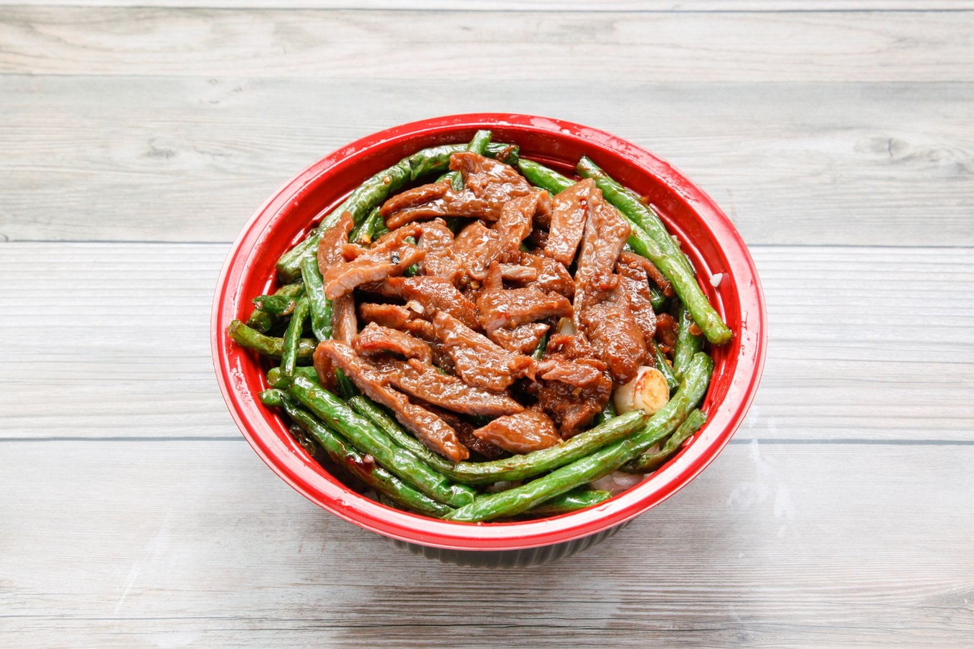 Sliced meat with green beans bowl (lunch) / 四季豆碗（午）
