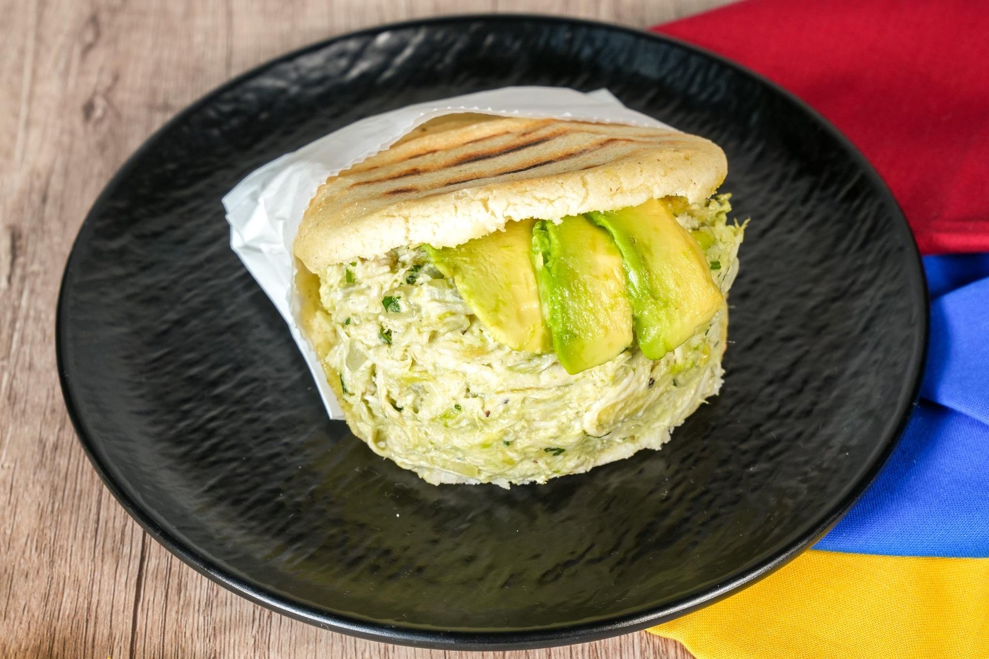 Chicken Avocado salad Arepa