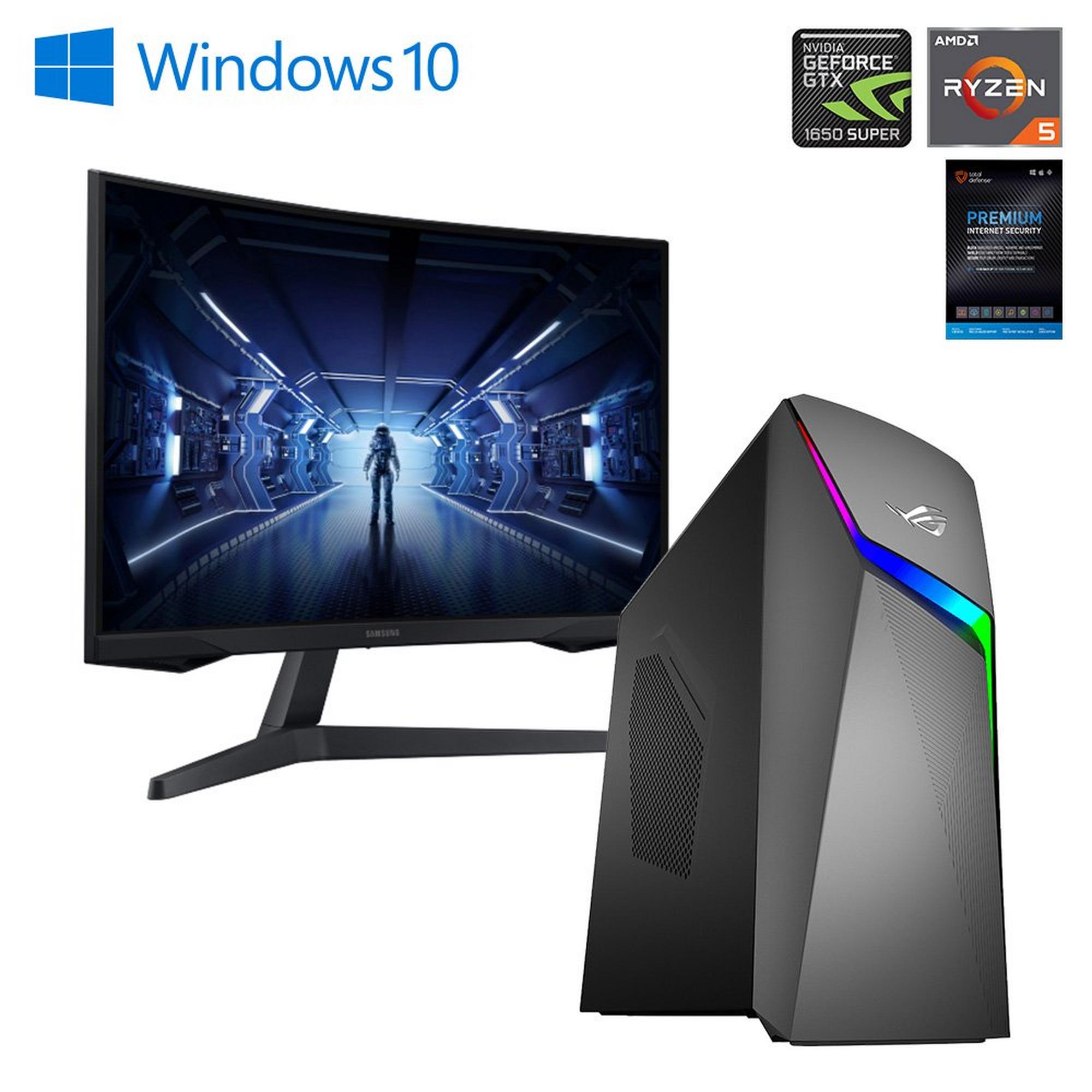 ASUS Gaming Desktop w/ AMD Ryzen™ 5 CPU, 27" Curved Gaming Monitor & Total Defense Internet Security