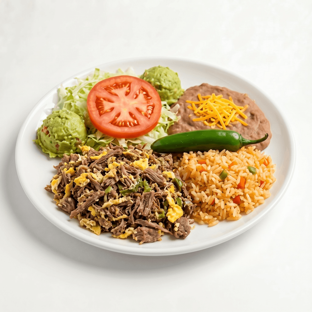 Combo #16 - Machaca Plate with Rice & Beans
