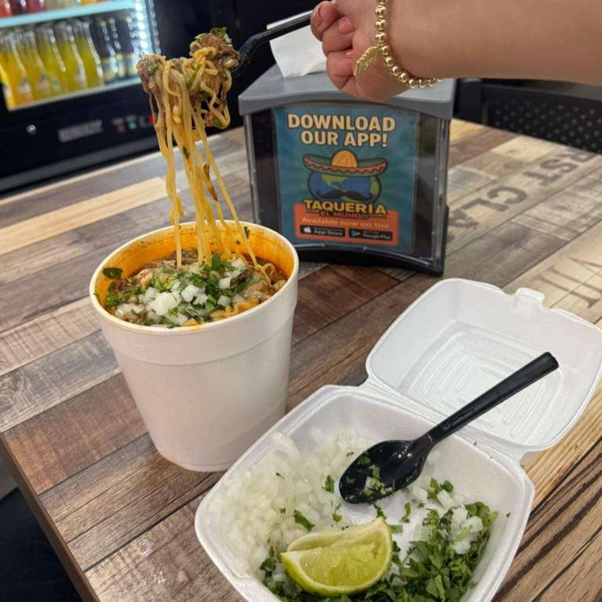 Birria Ramen with Can Drink