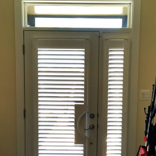 Our Shutters by Budget Blinds of Fairfax are made from high-quality materials and can be designed to fit any space, such as in this unique doorway. Doesn't that look amazing?  BudgetBlindsFairfax  Shutters  ShutterAtTheBeauty  FreeConsultation  WindowWednesday