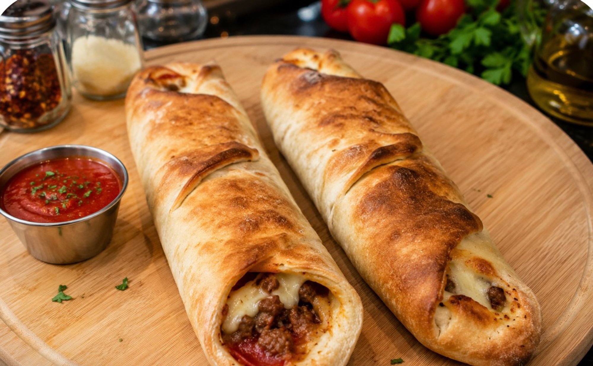 Sausage, Pepperoni & Mozzarella Stromboli