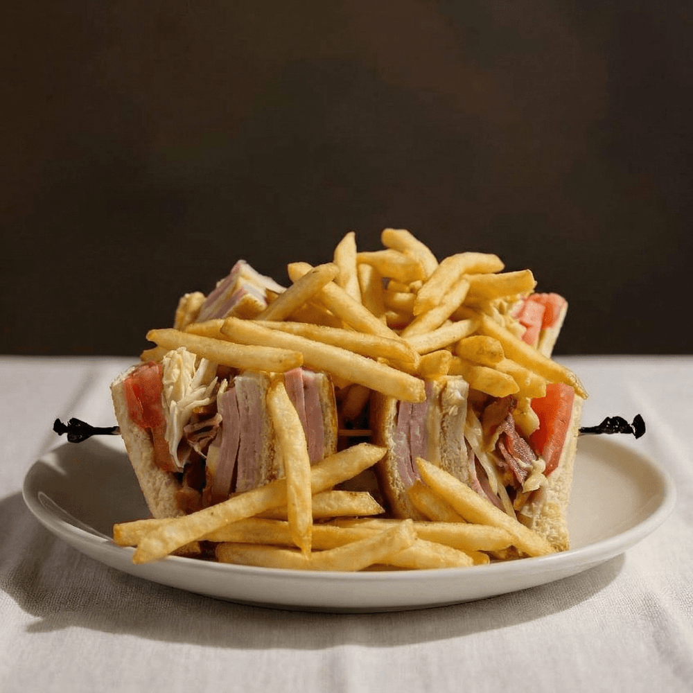 Sandwich Club con Papas Fritas / Club Sandwich with French Fries