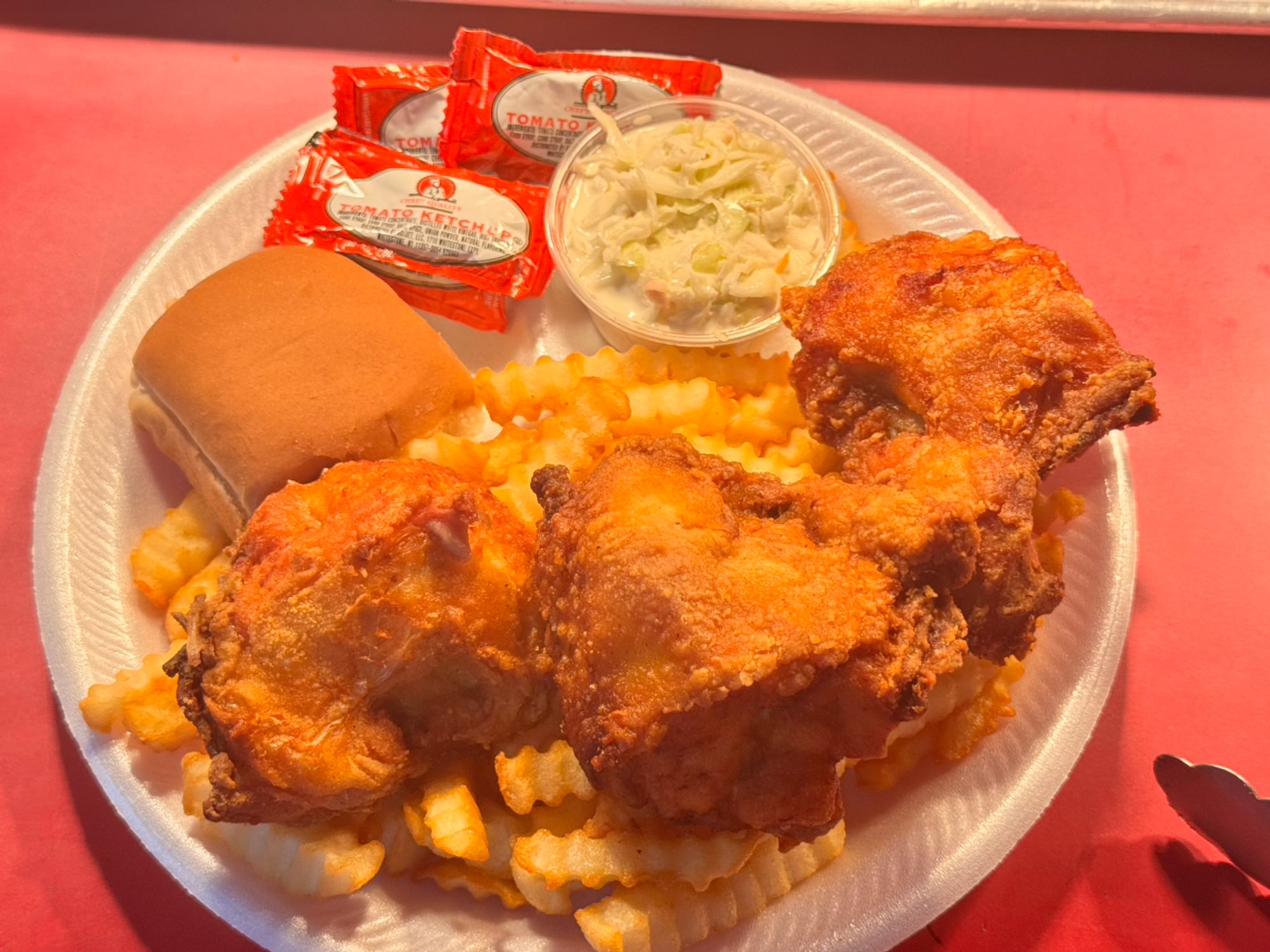 3 Pc Breast, 2 Breast 1 Pulley Dinner Includes Fries, Slaw & Roll
