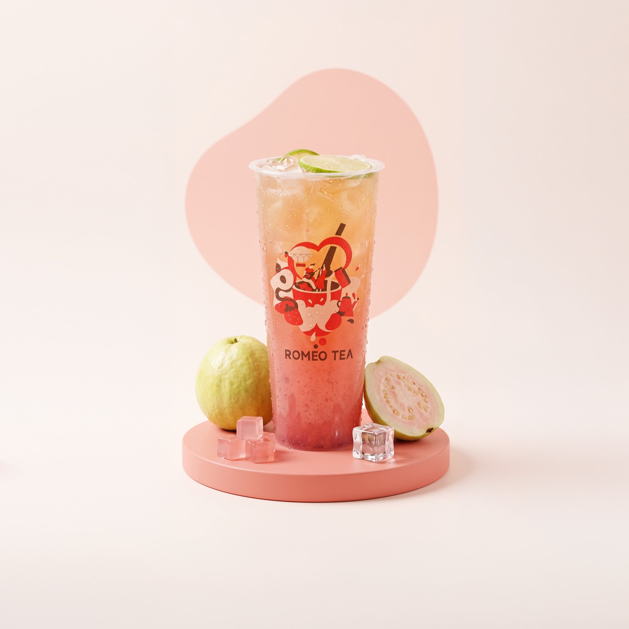 Hand Crushed Guava Iced Tea with Agar Jelly