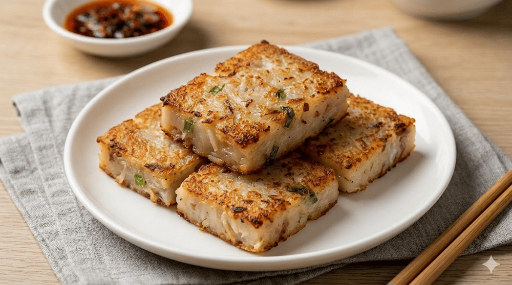 Pan-fried Radish Cake (3pcs) 炸萝卜糕 pastel de rábano frito