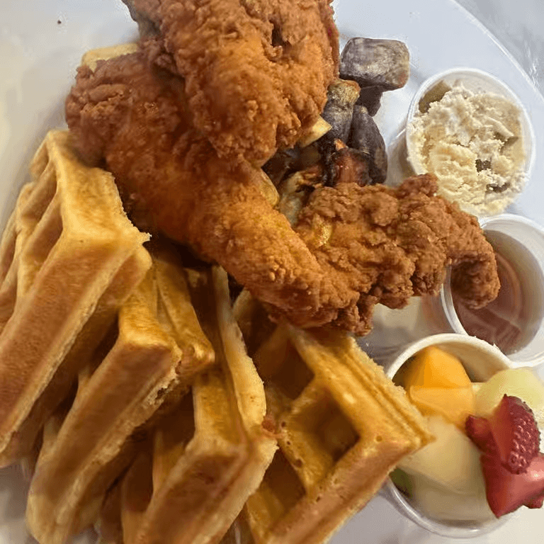 Southern fried chicken and waffles brunch