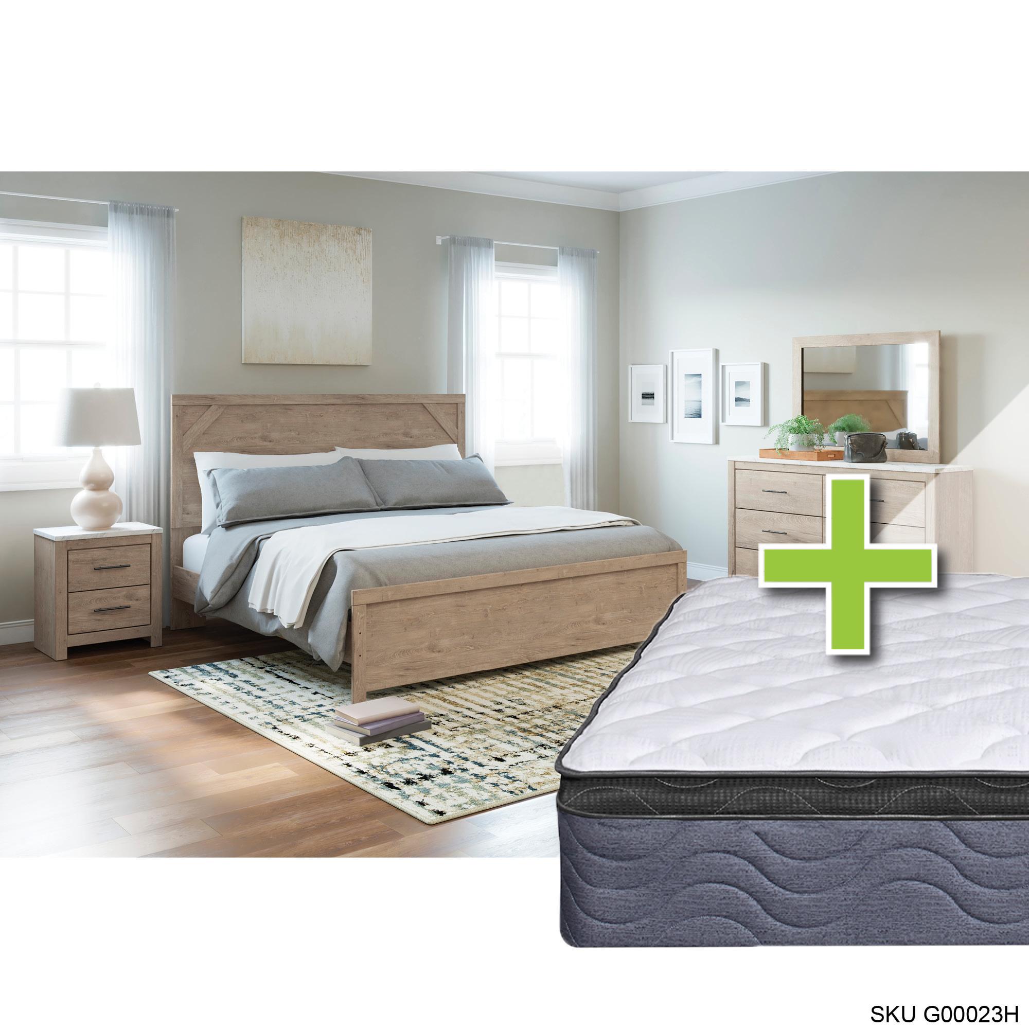 Queen Senniberg Bed w/9.5" Pillow Top Med. Plush Mattress & Dresser, Mirror, Nightstand