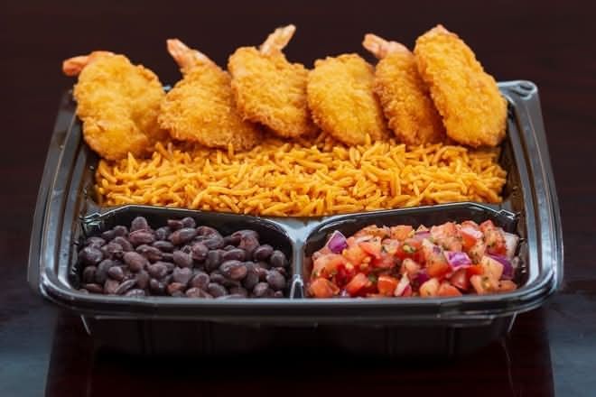 6 Pcs Jumbo Shrimp with Rice, Bean & Salsa