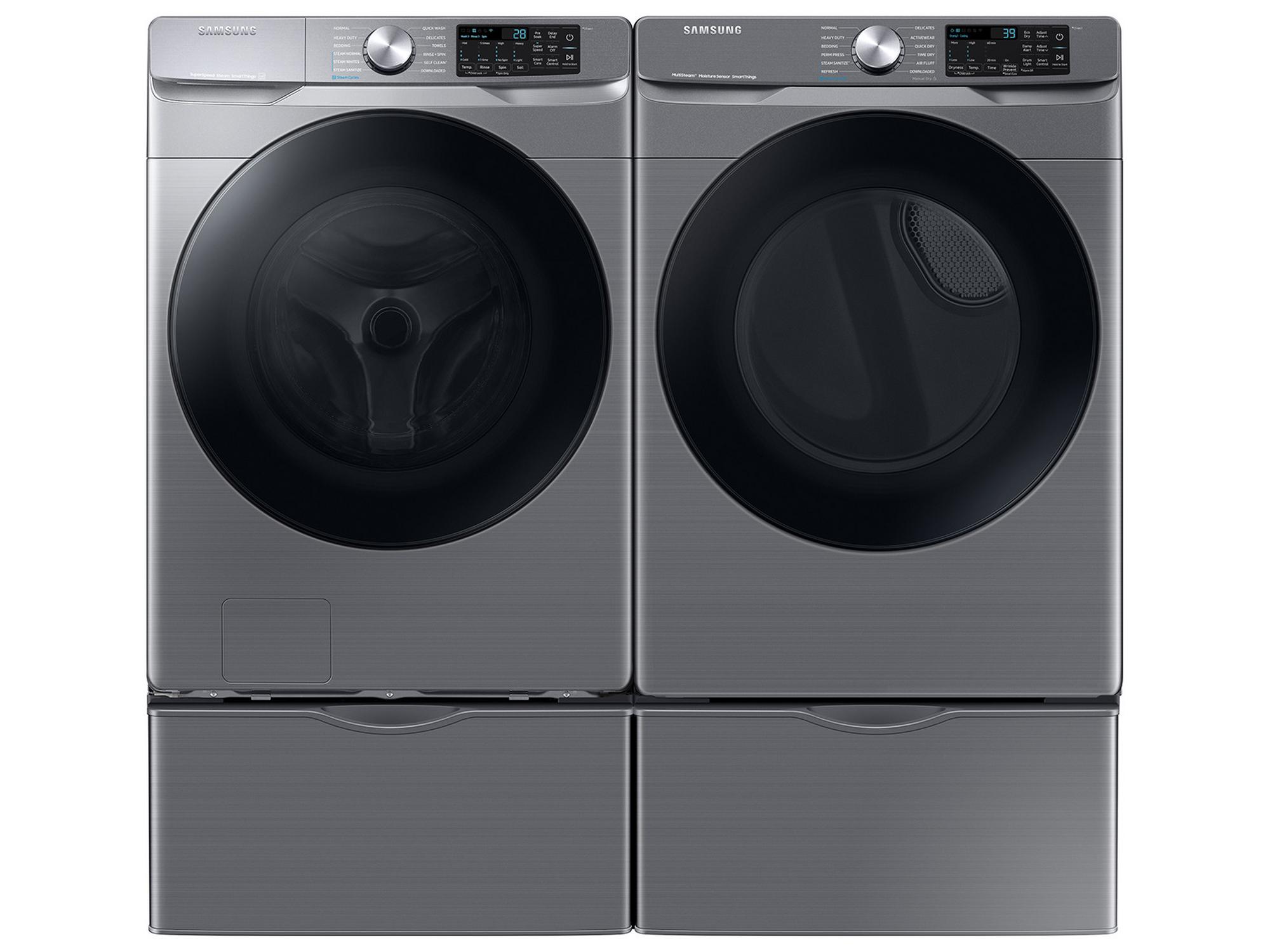 4.5 Cu. Ft. Front Load Steam Washer & 7.5 Cu. Ft. Steam Electric Dryer w/ Pedestals - Platinum