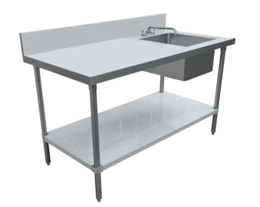 Omcan 30" x 48" All Stainless Steel Table with Right Sink and 6" Backsplash