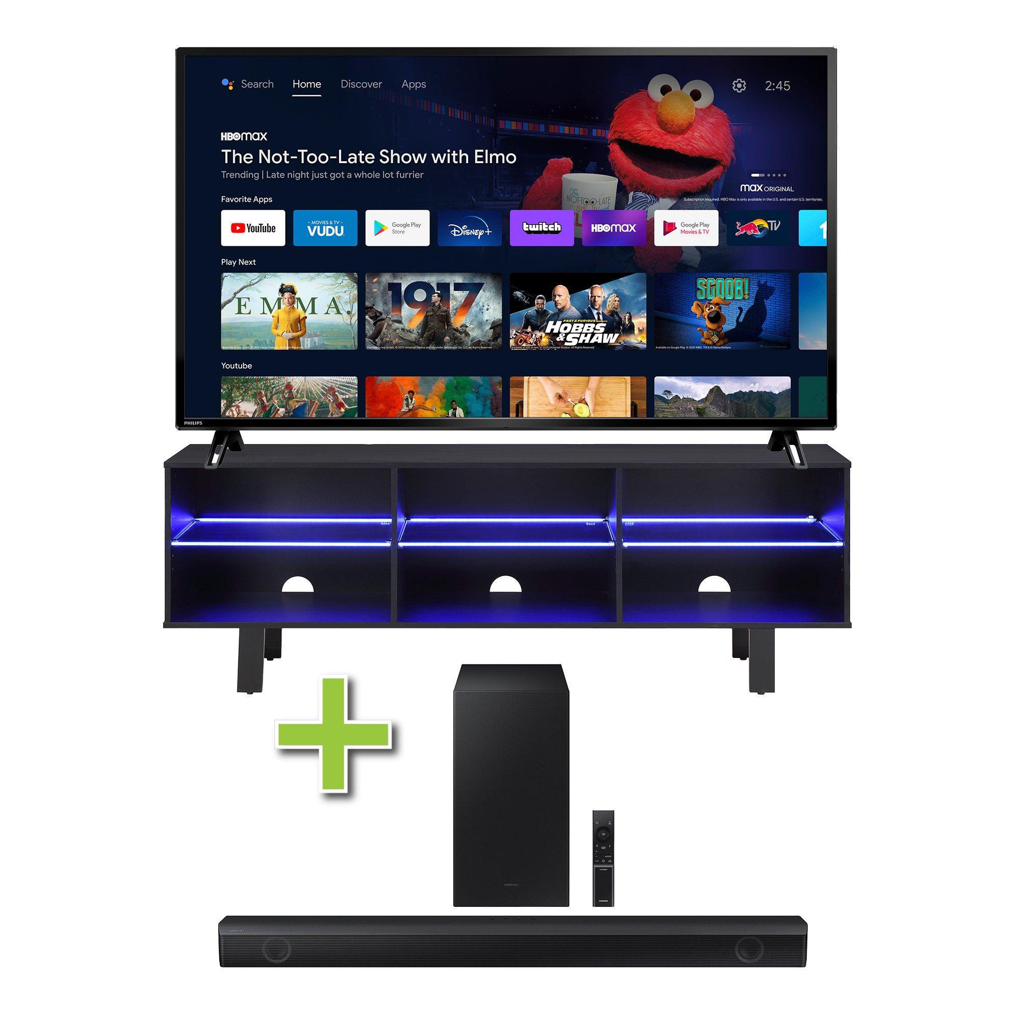65" Philips TV w/ Soundbar & TV Stand