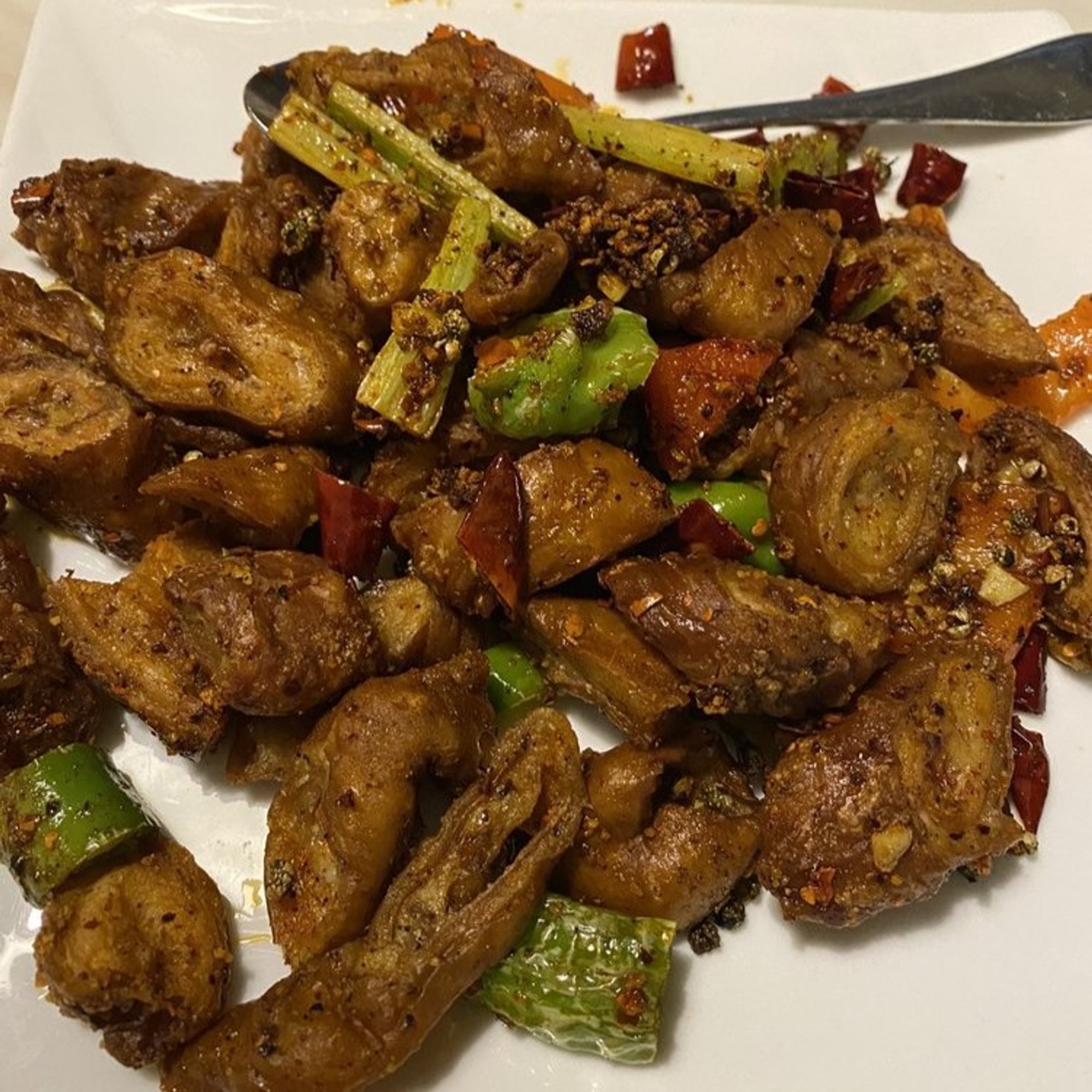 干煸肥肠 Dry Sauteed Pork Intestine with Dried Red Chili Peppers